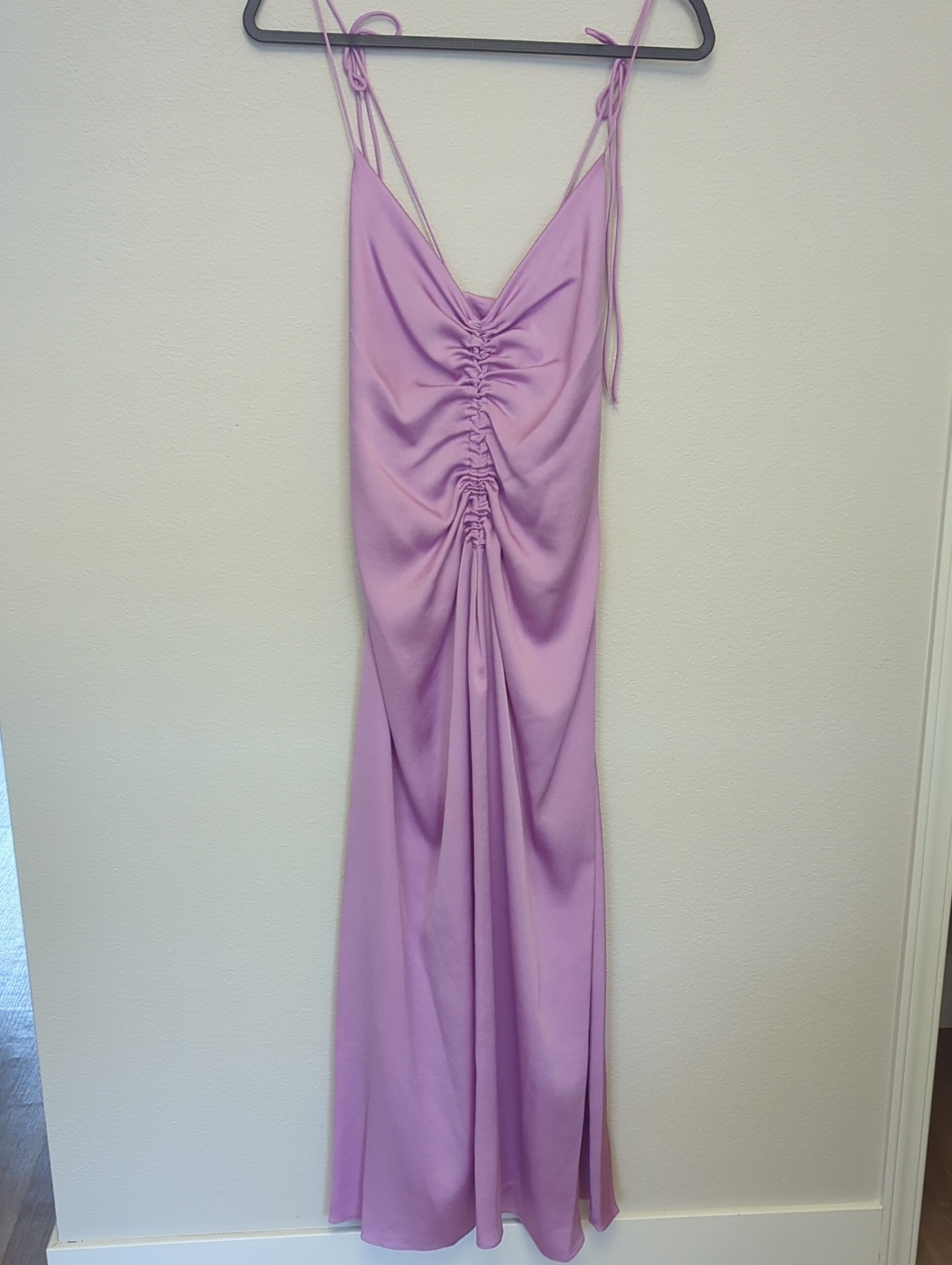Sandro Dress Size 42 Lilac Ruched Slip Dress With Tie Straps